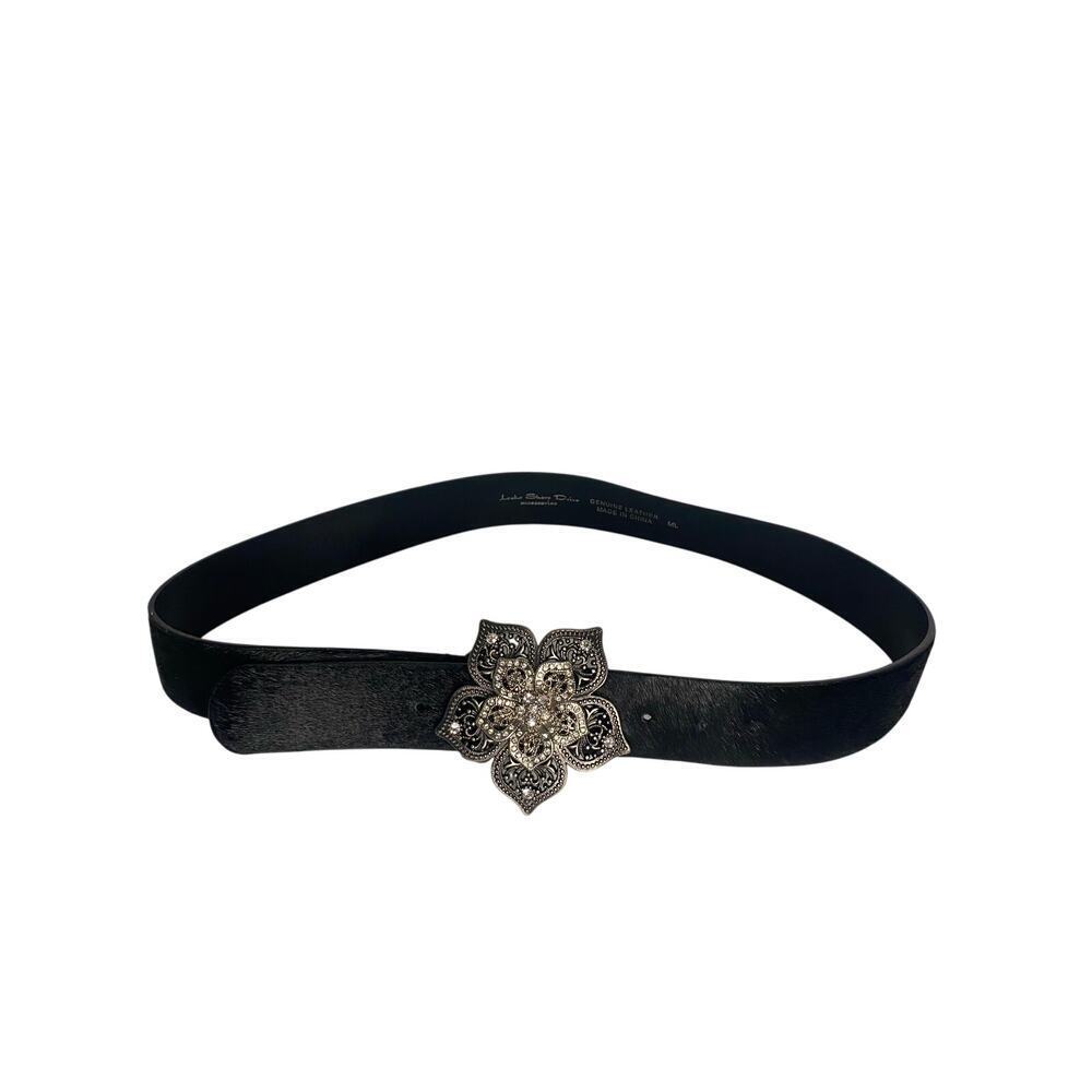 Lake Shore Drive Genuine Leather Black Star Buckle Belt Western Rodeo Large